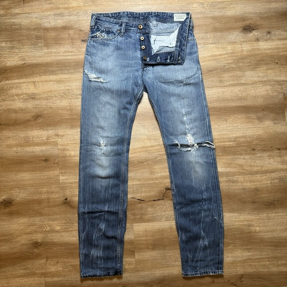 Diesel Jeans Men 31x34 Kander Slim Taper Leg Italy Ripped Zip Back Pockets 008TA - Picture 2 of 13